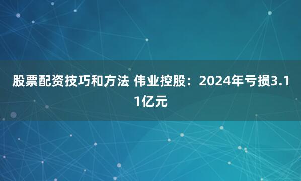 股票配资技巧和方法 伟业控股：2024年亏损3.11亿元